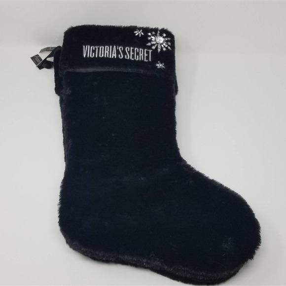 Victoria's Secret Bling Christmas Black Velvet Plush Stocking Boot NEW - Picture 2 of 7
